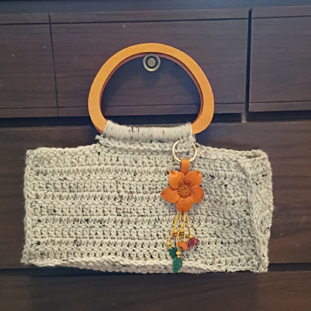 Handcrafted Gray Mini Bag with Orange Handle